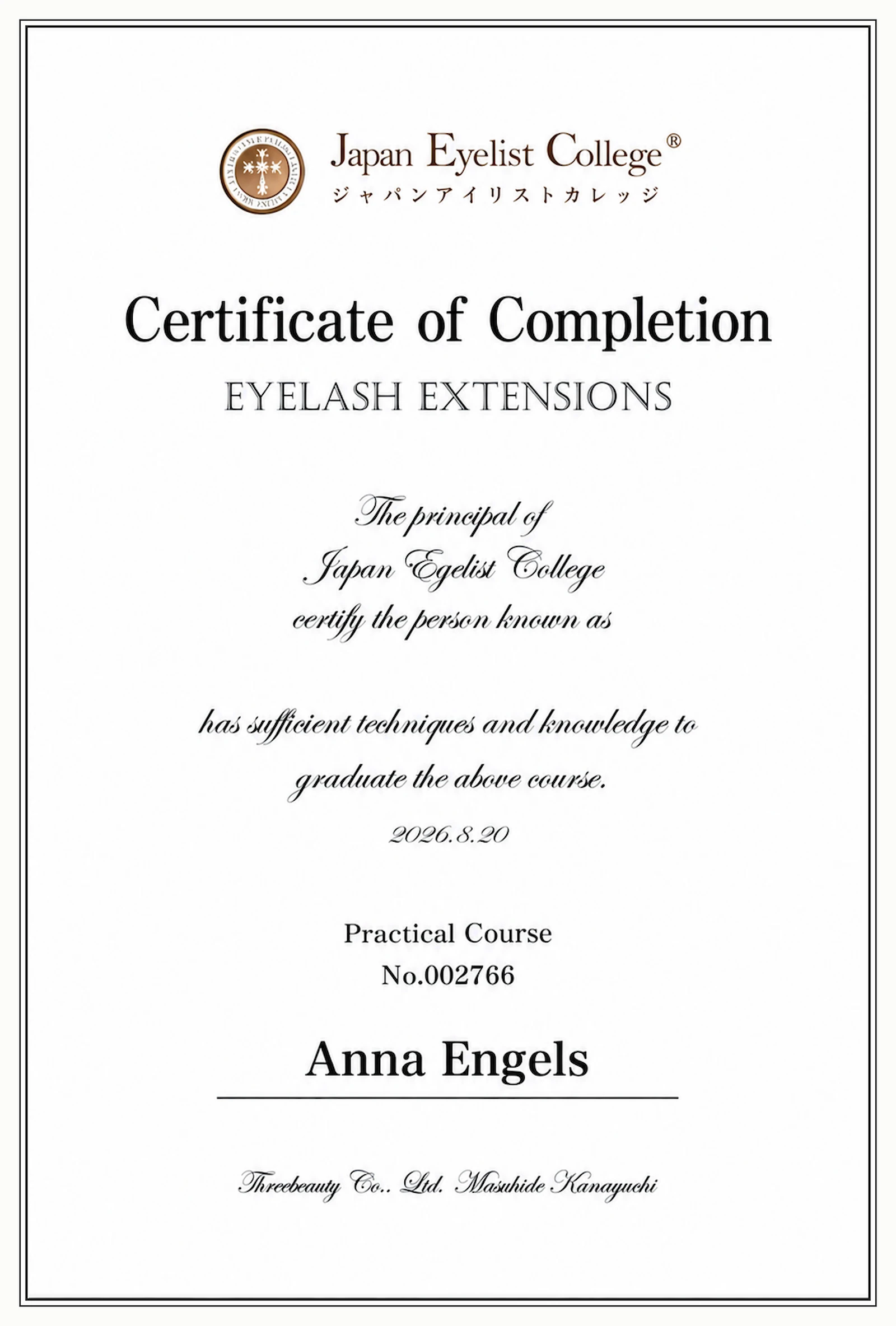 Zertifikat für professionelle Wimpernverlängerung